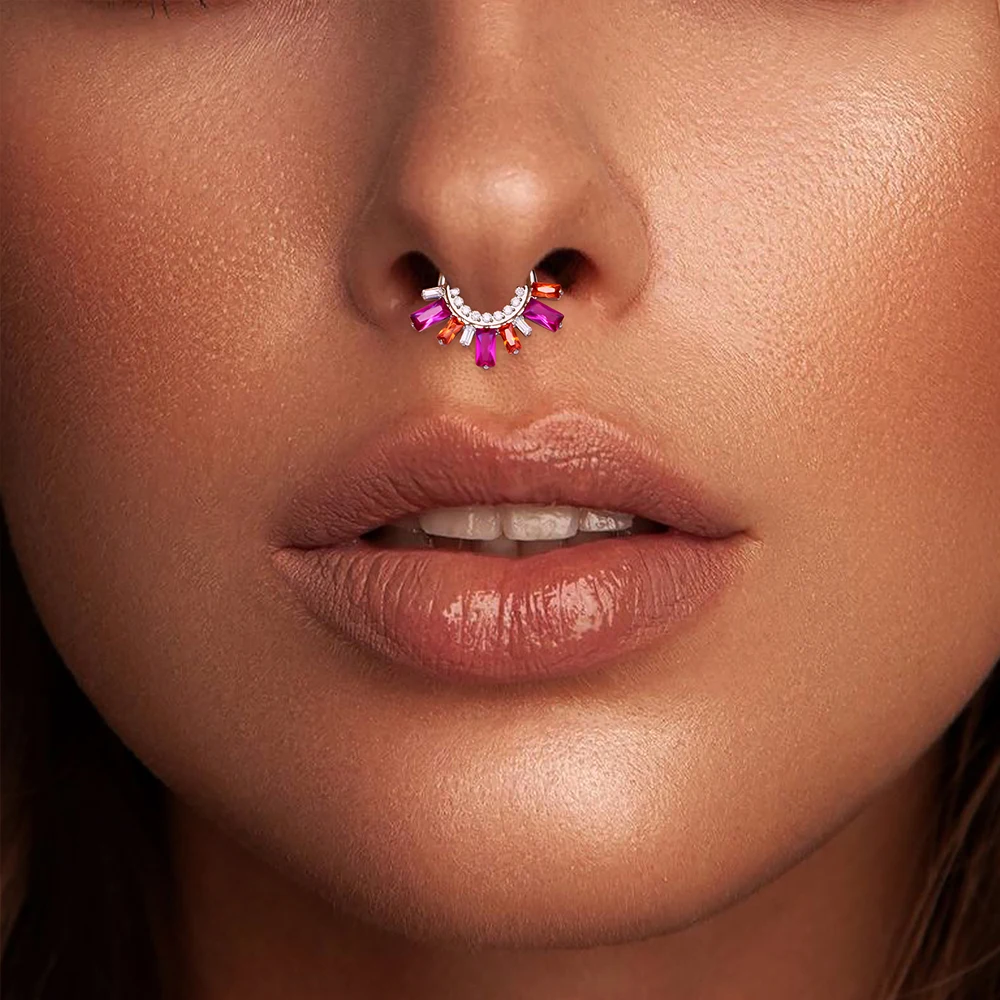 ASTM F136 Titanium Fan-shaped Nose Rings 16G CZ Hinged Septum Clicker Hoop Cartilage Tragus Helix Earrings Piercing Body Jewelry