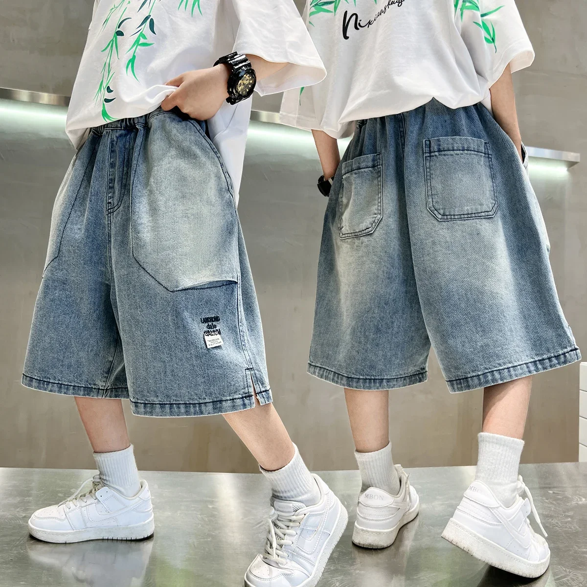 

Детские винтажные джинсовые брюки-капри для подростков, свободные стильные джинсы длиной до колена для детей от 5 до 14 лет, 2025 года, повседневные джинсовые шорты для мальчиков на лето