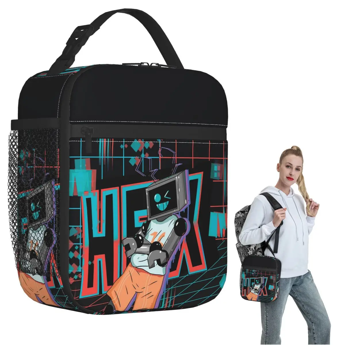 

Изолированная сумка для обеда Fnf Hex Neon Artwork для женщин и детей, герметичные контейнеры для еды, термосумка для обеда