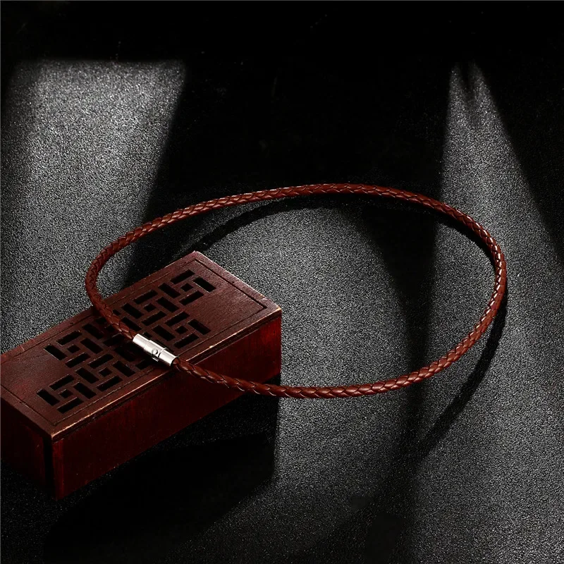 Fashion Men's Choker Necklace Black Brown Braided Leather Necklace Stainless Steel Magnetic Clasp Male Jewelry Gifts