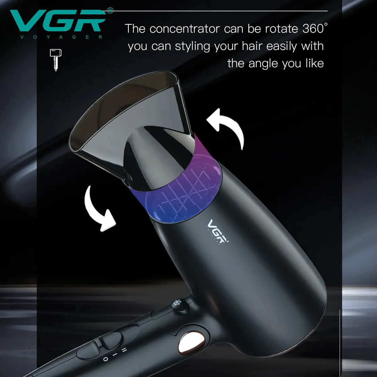 VGR Powerful Motor DC Mini Low Noise Professional Fast Dry Electric Travel Hair Blow Dryer with Foldable Handle