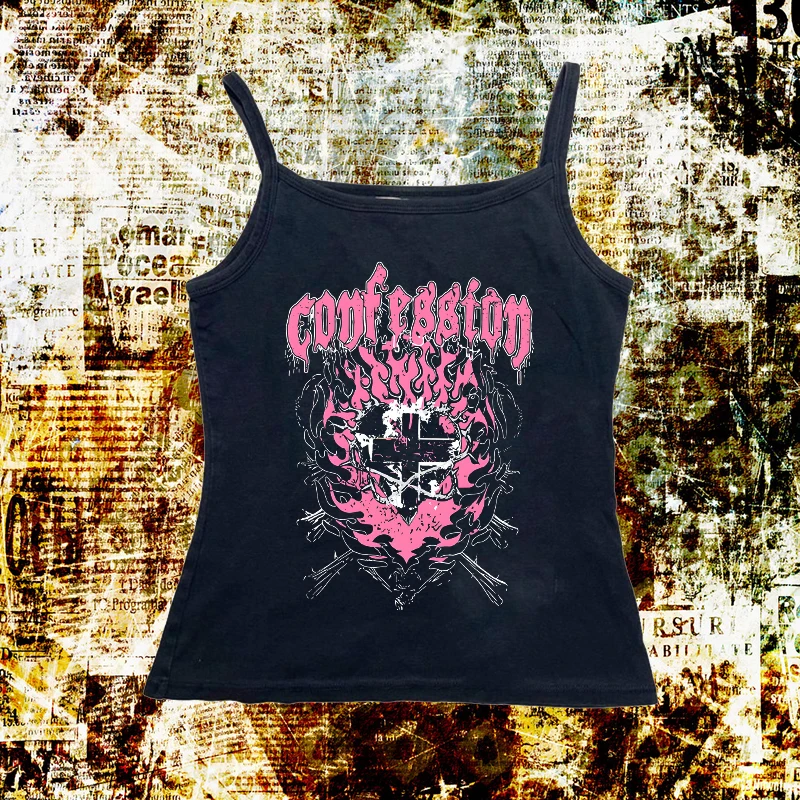 

Punk Gothic Harajuku Women's T-shirt Creative Comic Pattern Printing Grunge Crop Top Fashion Y2K Style Clothes Emo Girl Slim Tee