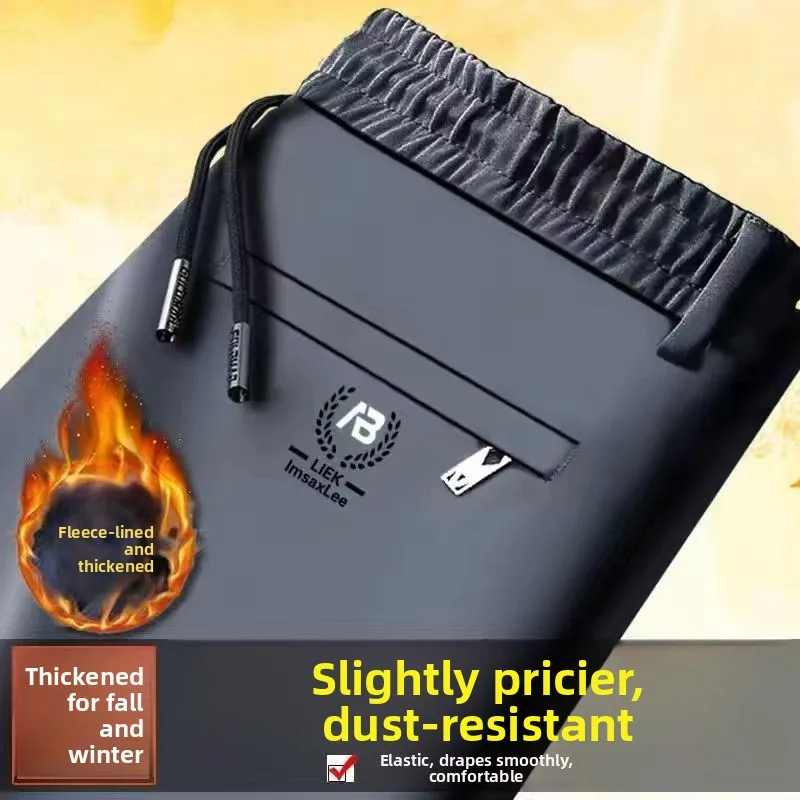 

Мужские утепленные брюки свободного кроя на флисе, теплые повседневные брюки прямого кроя для осени и зимы, удобные, модные, в стиле Dad Sle