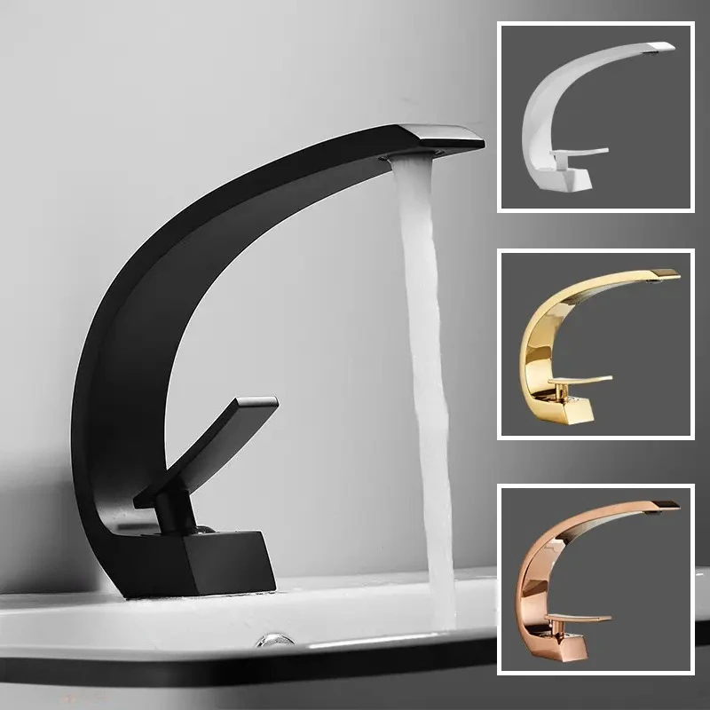 

Basin Faucet Modern Bathroom Mixer Tap Black/Gold Wash Basin Faucet Single Handle Hot and Cold Waterfall Faucet Household