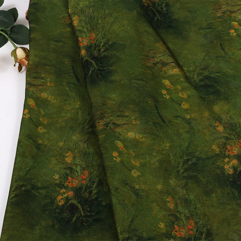 Chinese Style Orchid Painting Sketch Brocade Printed Fabric Qipao Dress National Style Women Clothing Fashion Elegant Fabric