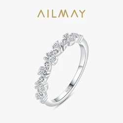 Ailmay Genuine CZ 925 Sterling Silver Shiny Zirconia Finger Ring Geometric Design For Women Girls Party Accessories Jewelry