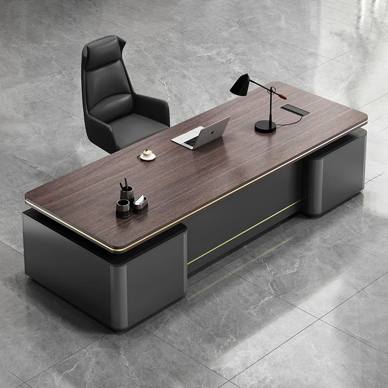

Brown Designer Executive Office Desk Wood Manager Large Modern Computer Desk Drawers Luxury Mesa Escritorio Work Station Table
