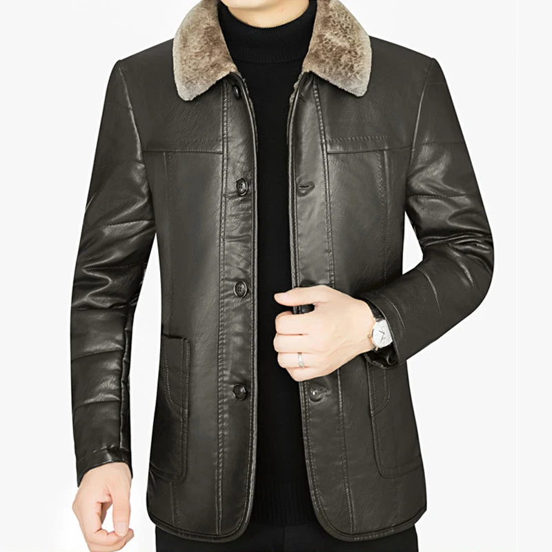 Male Leather Jacket Man Black/Brown Natural Leather And Fur Jacket Men Winter Add Fleece Coats Man Sheepskin Jacket Coats New