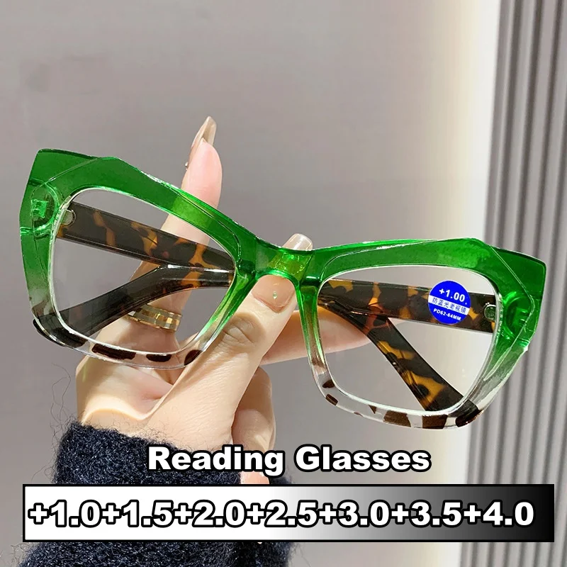 Unisex Fashion Large Frame Reading Glasses Oversized Cat Eye Far Sight Hyperopia Men Women Retro Stylish Presbyopia Eyeglasses