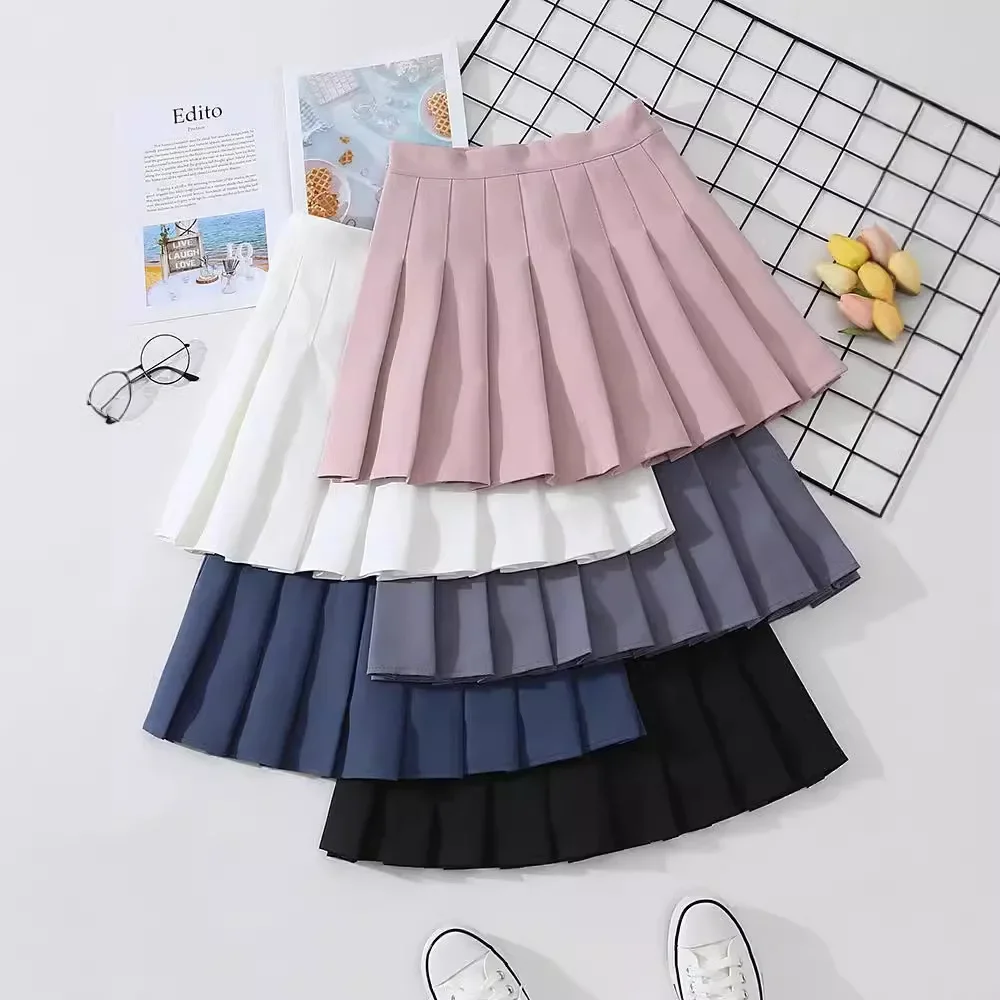 High-Waisted Slimming Petite A- Line Skirt Women's Solid Color Tummy Control Pleated Skirt New Style Female Loose Fitting