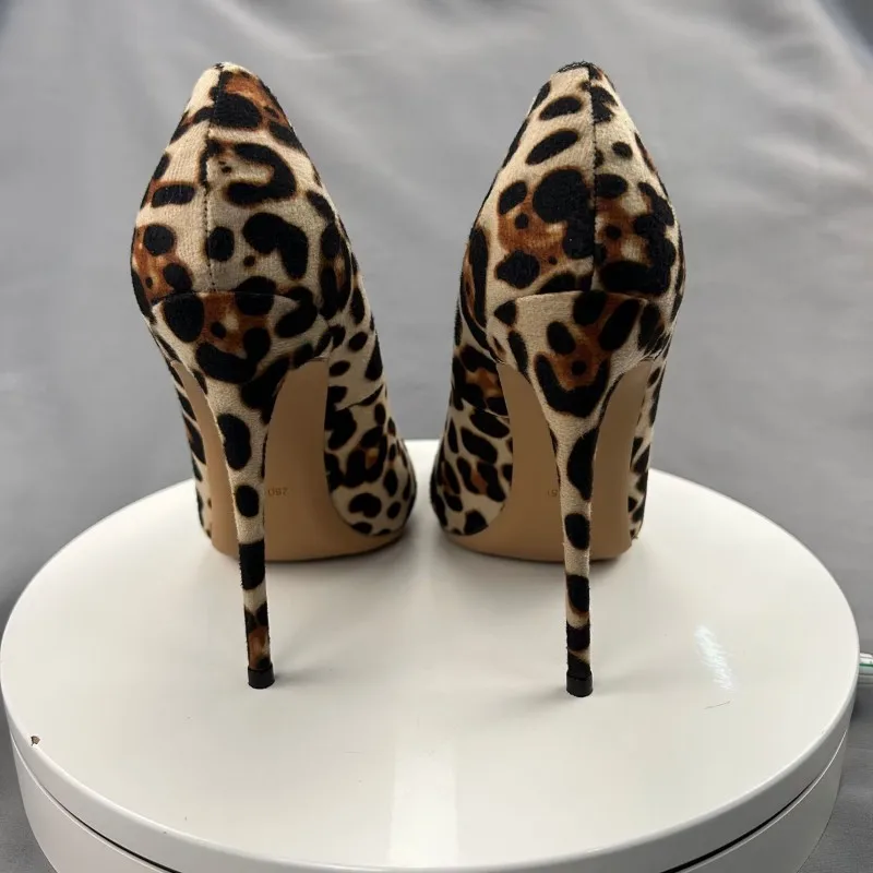 Tikicup Women Leopard Sexy Pointy Toe High Heel Shoes Ladies Slip On Designer Stiletto Pumps 8cm 10cm 12cm Plus Size 33-46