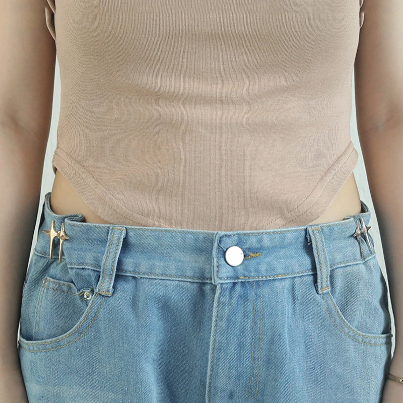

Adjustable Cross Star Shape Metal Buckle Waist Tightener Jean Buttons Pins Detachable Clothing Accessories