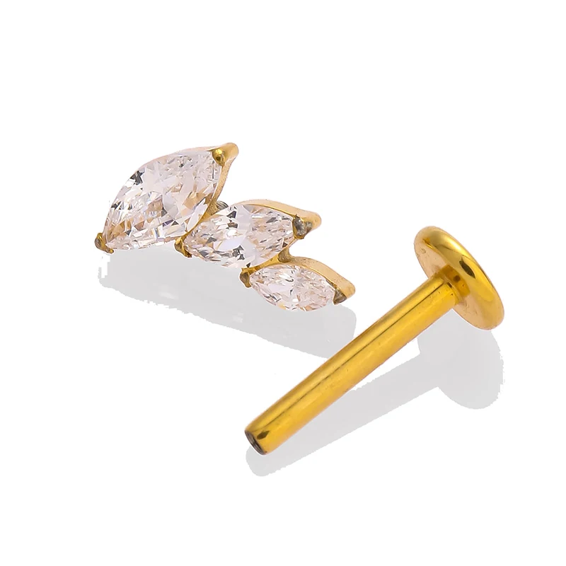 1PC G23 Titanium Leaf Labret CZ Mirco Paved Internally thread Lip Piercing F136 Ear Cartilage Helix Tragus Stud Body Piercing