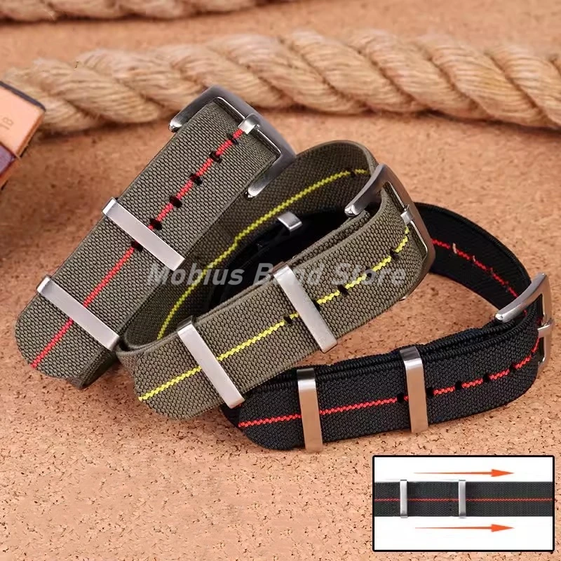 Elastic Nylon Watchband 60s French Troops Parachute Bag Nato Strap 18mm 20mm 22mm Smartwatch Outdoor Sport waterproof bracelet