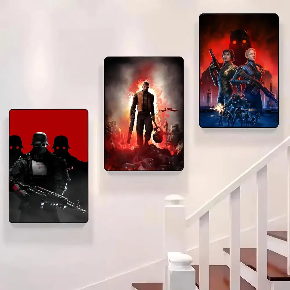 

Video Game Cool W-Wolfenstein Poster Sticky Wall Waterproof Home Living Room Bedroom Bar Aesthetic Decoration Perfect Gift