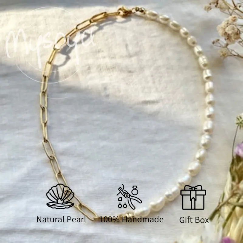 

MYSOYA ожерелье из белого рисового пресноводного жемчуга 7-8 мм с подарочной коробкой для нее/дня рождения/свадьбы/юбилей/рождественский подарок