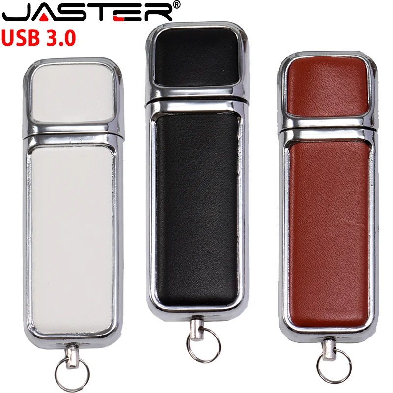 JASTER Free Custom Logo USB 3.0 Flash Drive 128GB Black Leather Memory Stick 16GB 32GB White Red Pen Drive 64GB Wedding Gift 64G