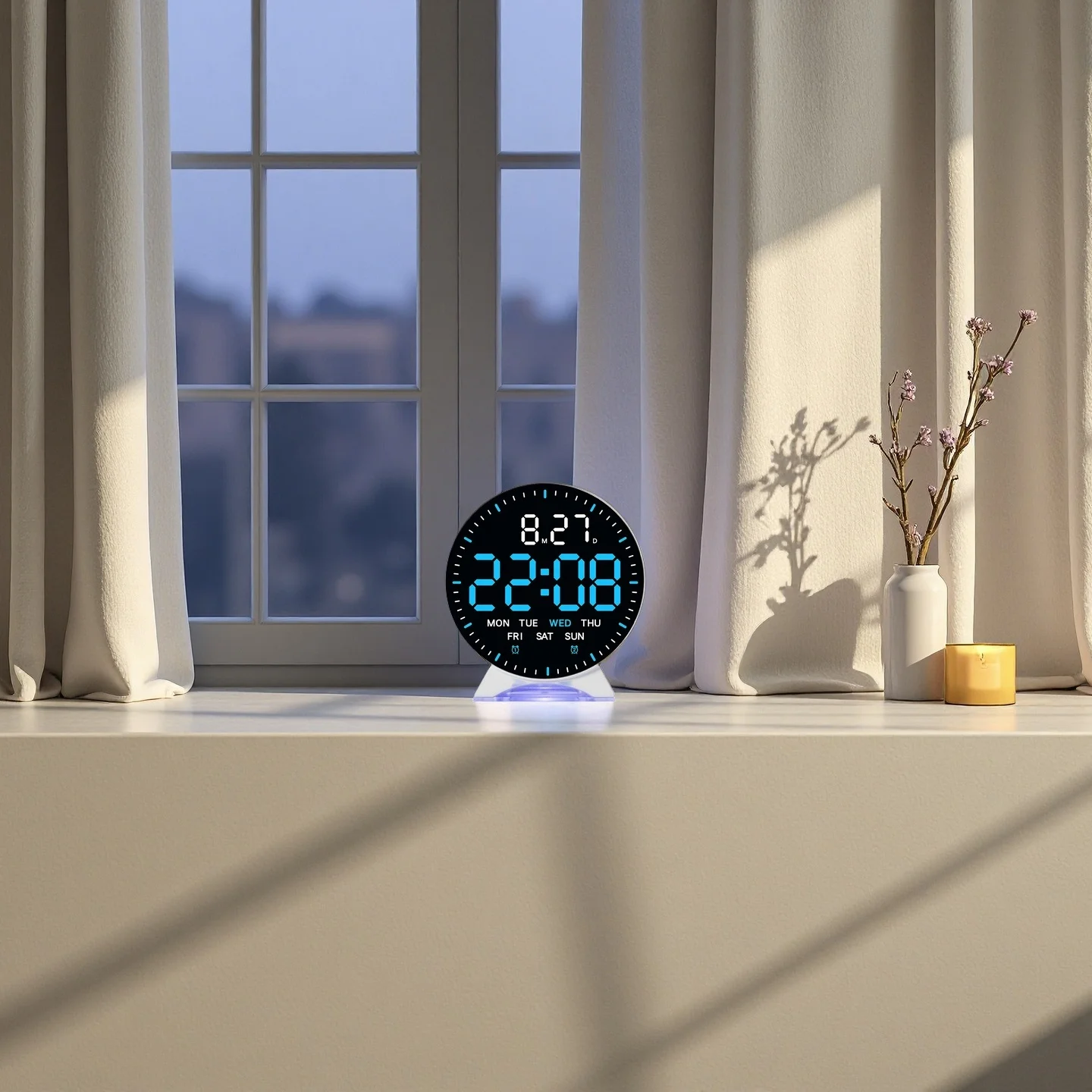 Digitaler Wecker mit Wochen- und Datumsanzeige, Sekundenzeiger, Stimmungslicht, Dual-Alarm, automatisch dimmbar, Schlummerfunktion, Tischuhr, 12/24H DST LED-Uhr – Detail 10