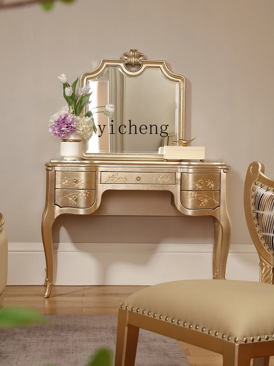 

LSL light luxury solid wood with carved flower hand-painted dresser villa European court princess dressing table