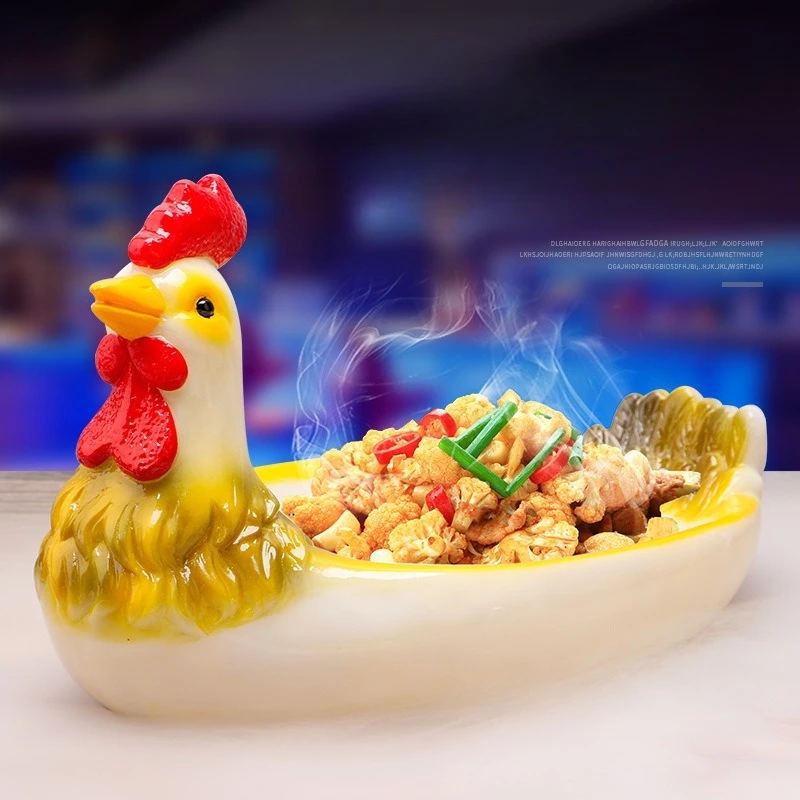 

Creative Dry Ice Mood Resin Plate Chicken and Cow Shaped Personalized Tableware Hotel Featured Alien Display