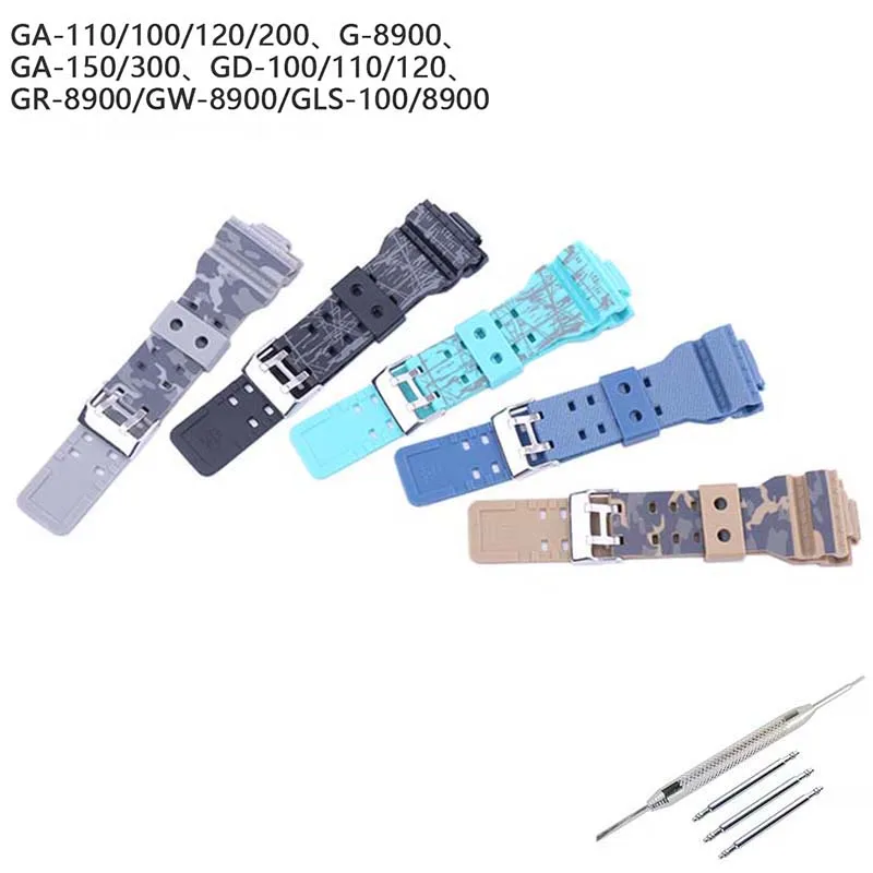 16mm Camo Resin Sports waterproof watch band Compatible for Men for CASIO GA GD100 110 120 140 belt buckle watch accessories