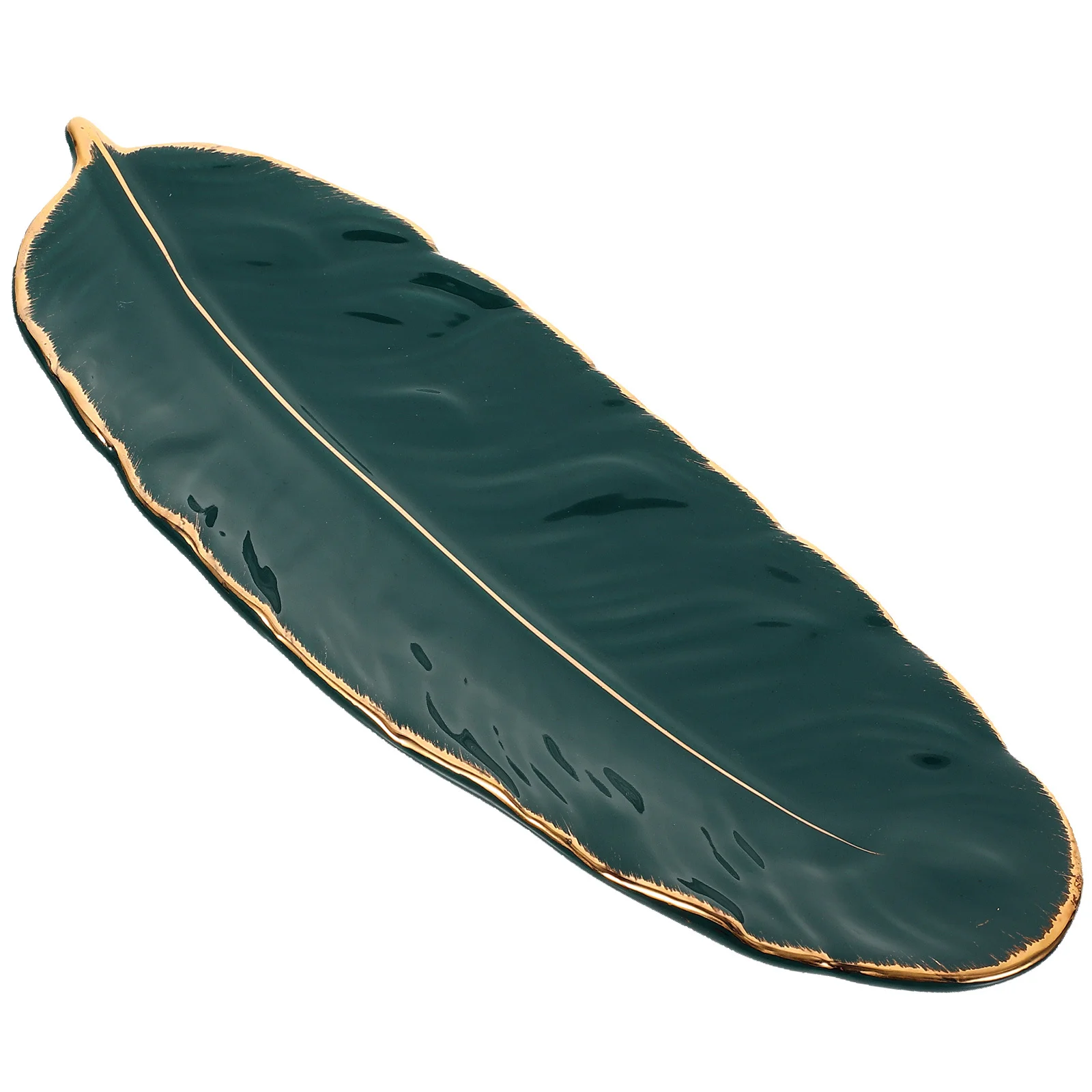 

1Pcs Dark Green Ceramic Banana Leaf Plate Snack Dish for Birthday Banquets Wedding Graduations