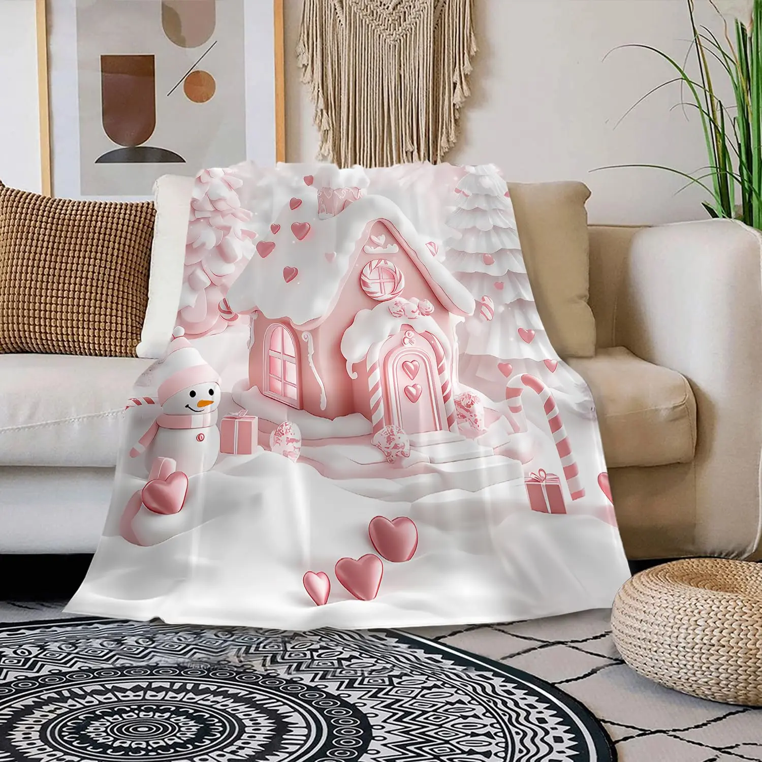 Throw Blanket Christmas White Reindeer Gift Box Cozy Bed Couch Blankets Winter Holiday Room Decor Xmas Gift Blanket