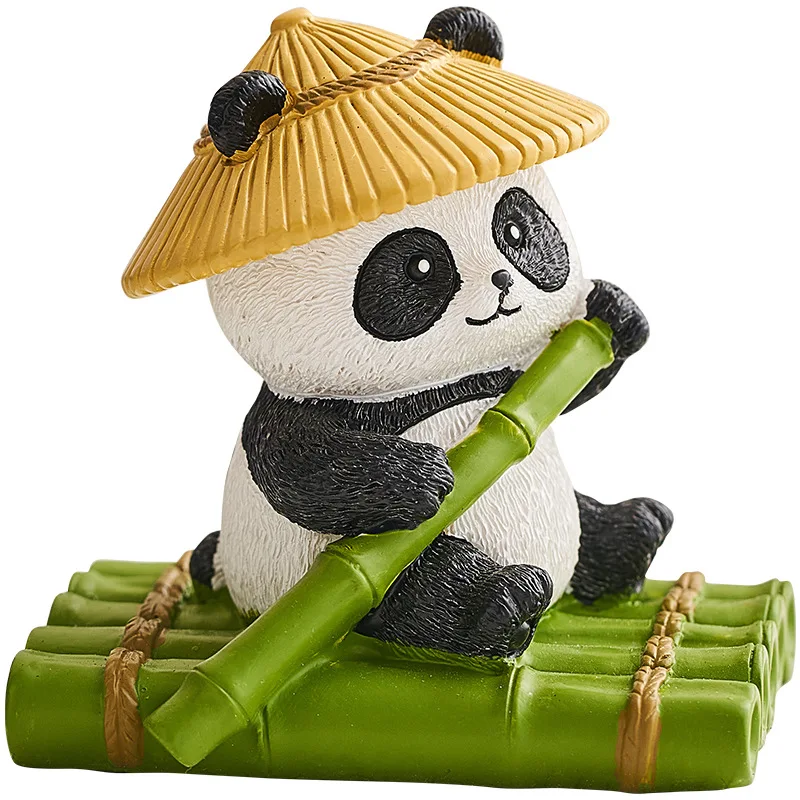 Green Bamboo Panda Fishing Resin Handicraft. Cute Office Workstation, Car Decoration, Activity Gift, Tabletop Ornament