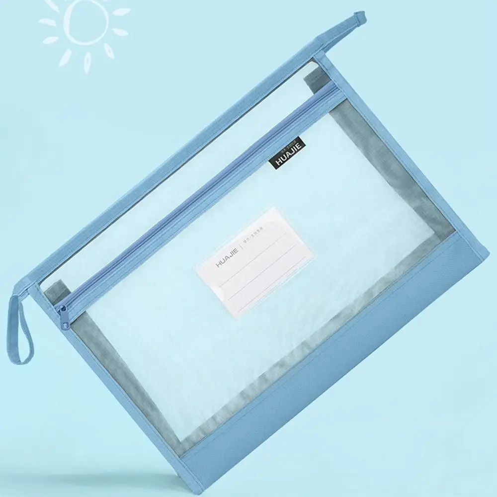 Mesh Mesh Zipper Pouch Bag Large Capacity Transparent Document Bag Portable Multifunctional Data Storage Bag