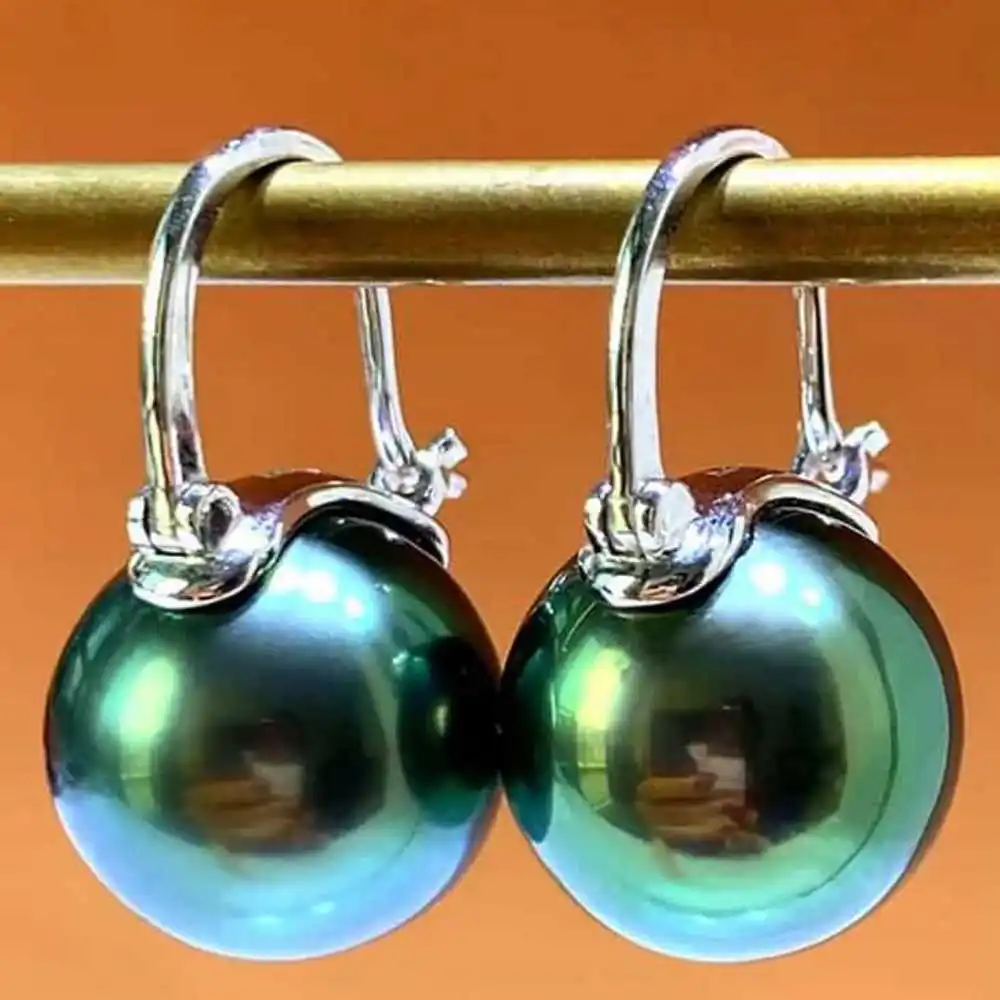 

Lucky 12MM Peacock Blue Shell Pearl Earrings 18k Hook New Jewelry gifts