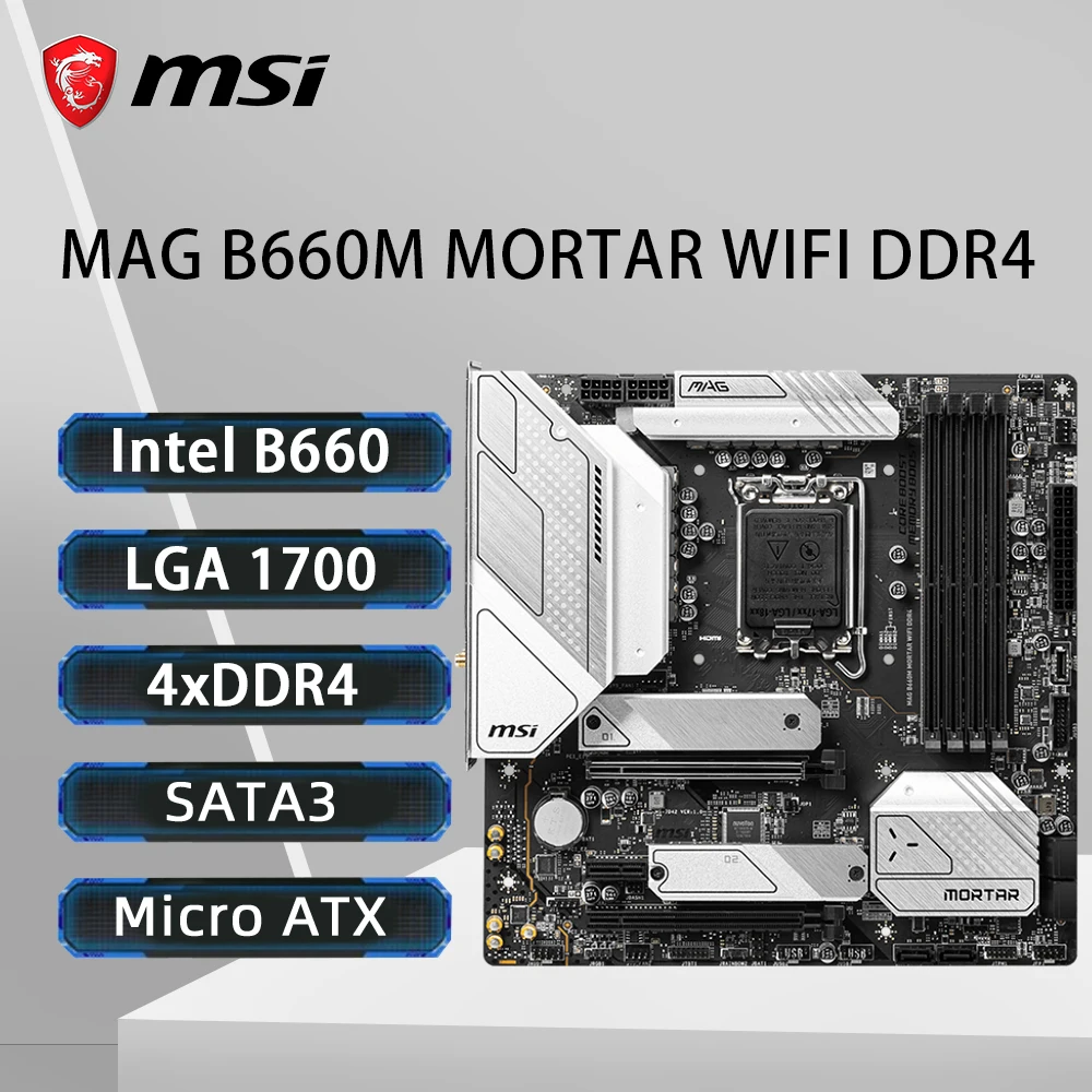 

MSI MAG B660M MORTAR WIFI DDR4 Motherboard LGA1700 Support 14900K 14700K 13900F 13700F 13400 12400F 12100 CPU DDR4 HDMI M.2 mATX