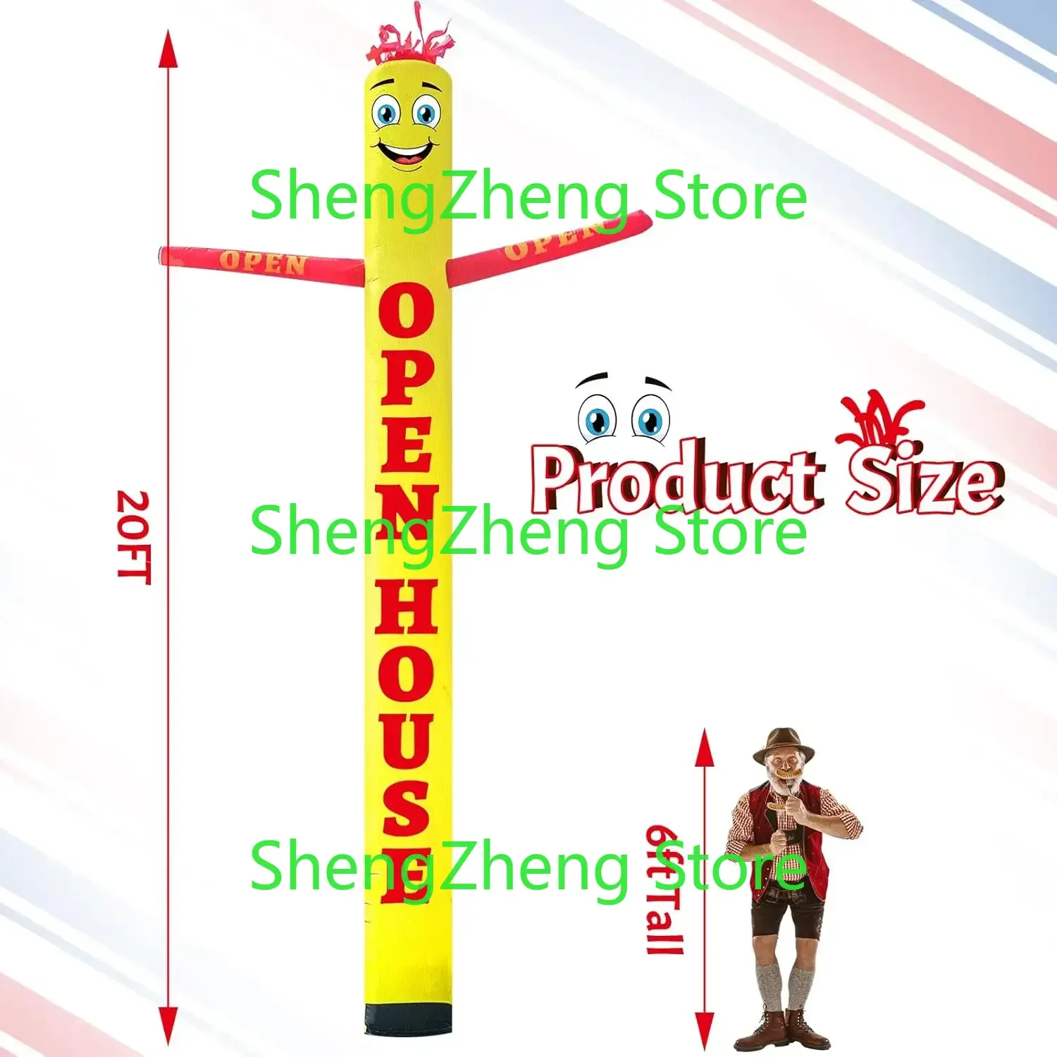 1Pcs 20ft Tall Open House Inflatable Tube Man Blow up Air Powered Waving Puppet Flailing Wacky Inflatable  (without Blower)