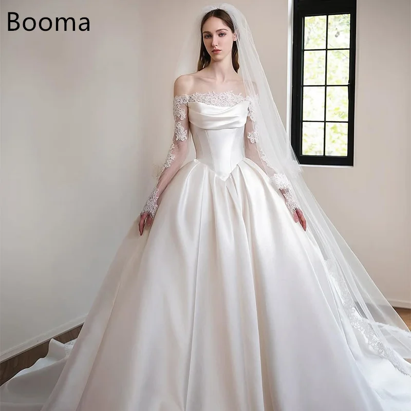 

Booma Simple Sleeveless Lace Strapless Princess Wedding Dresses Pleat Satin Corset Brides Gown Custom Made 2025