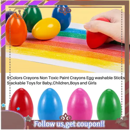 ABBG-Crayones para niños pequeños, crayones con agarre de palma para niños, crayones de 9 colores, crayones de pintura no tóxicos, palos lavables para huevos, juguete apilable