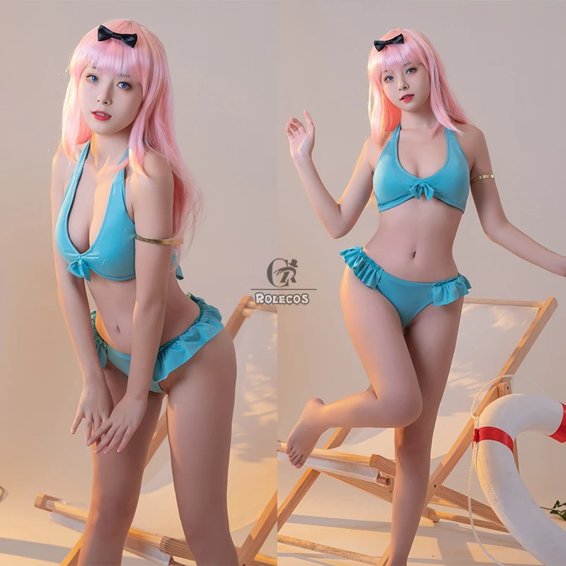 ROLECOS Kaguya-sama Love is War Chika Fujiwara Swimsuit Bikini Fujiwara Chika Cosplay Costume Woman Sexy Swimwear Halloween