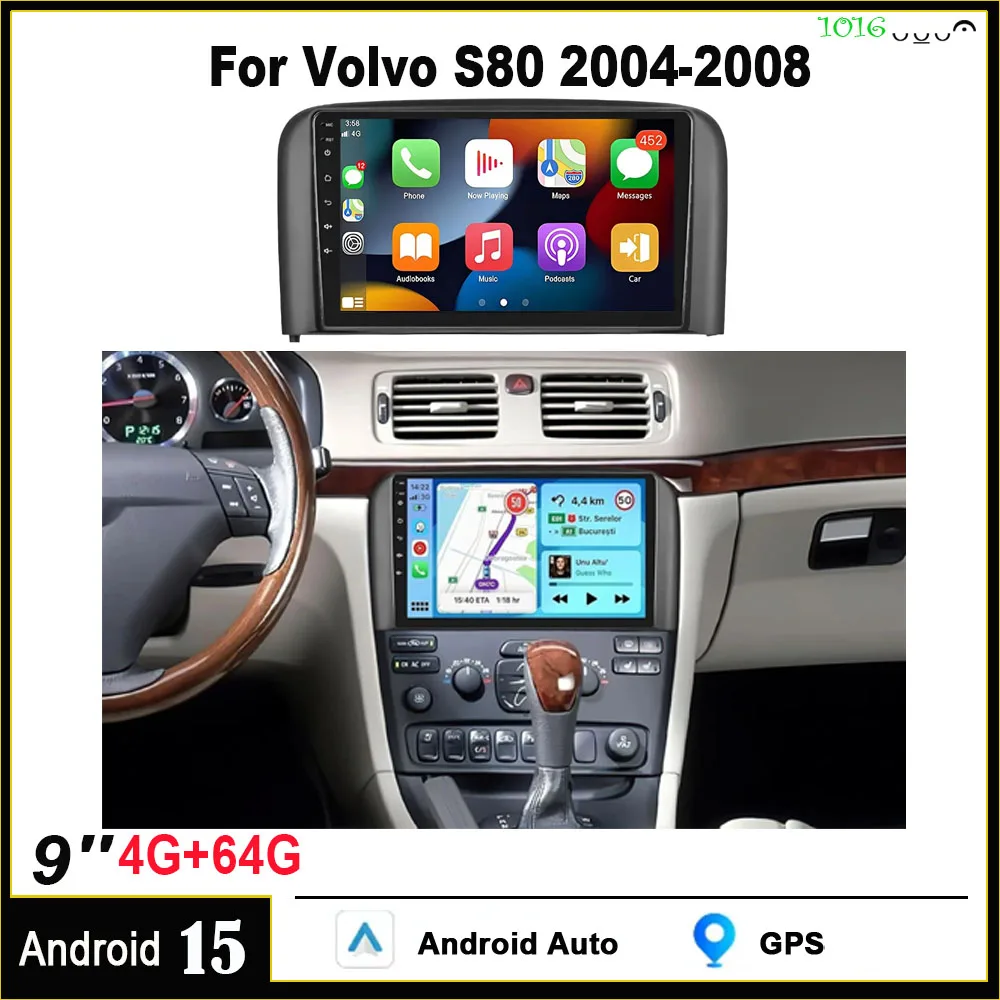 4 + 64G WiFi الإصدار 9 بوصة مناسب لـ CarPlay + Android Auto لـ Volvo S80 2004-2008 Android 15 Car Navigation