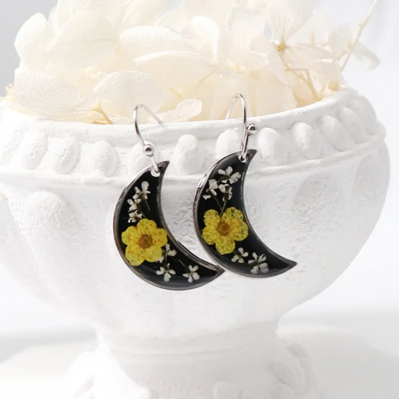 Pressed Flower Geometric Earrings Epoxy Resin Jewelry For Women 17