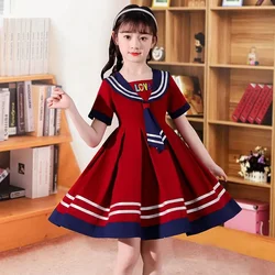 Girls Summer Sweet Dress Children Cute Slim Vestidos Student Party Dresses Big Kids Vintage Trends Gown 4-14Y Teenager Clothing