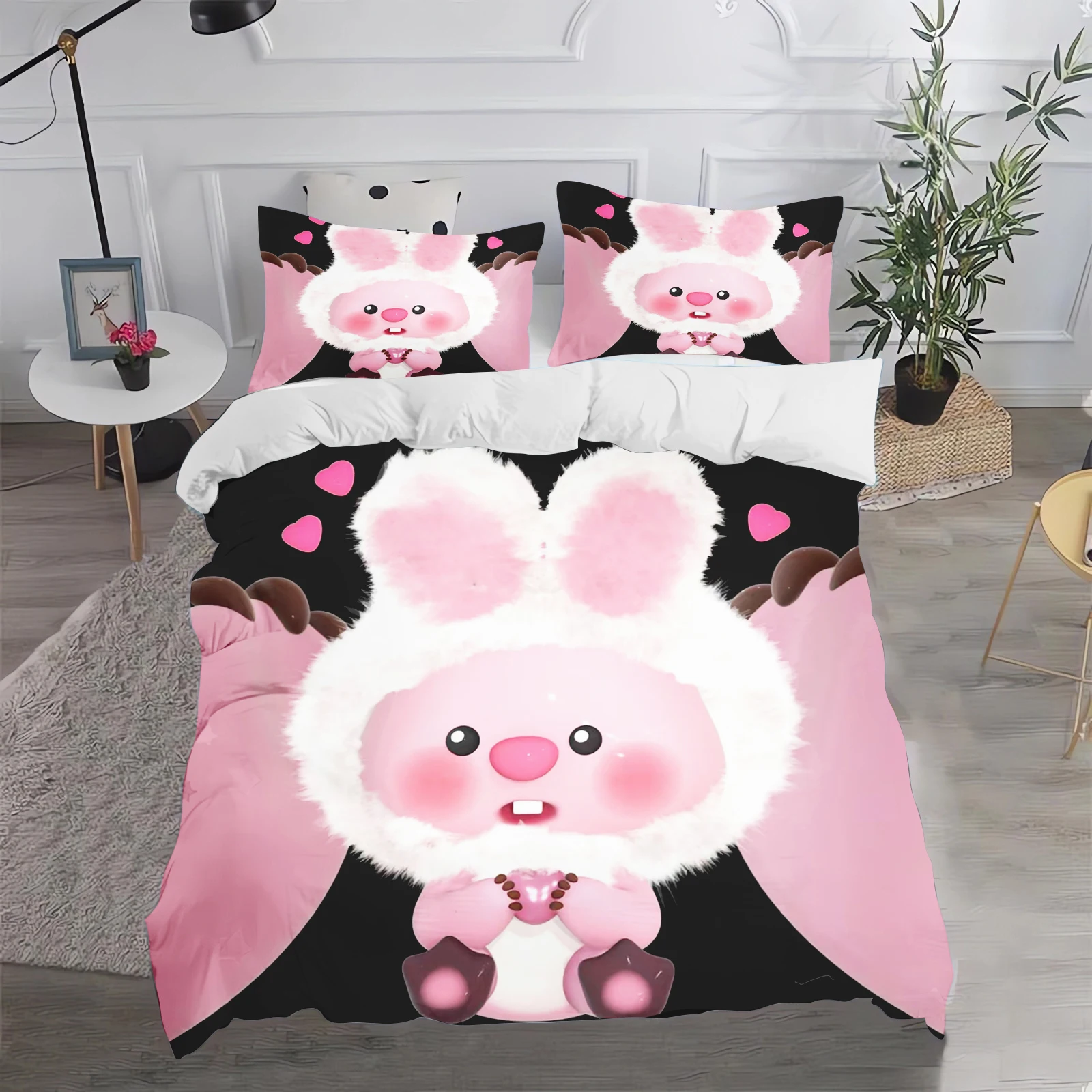 Loopy Duvet Cover Q Set tempat tidur 3-Piece Set 1 selimut penutup 100% Polyester Duvet meliputi kembar lucu dicetak kartun Anime Dekorasi Rumah