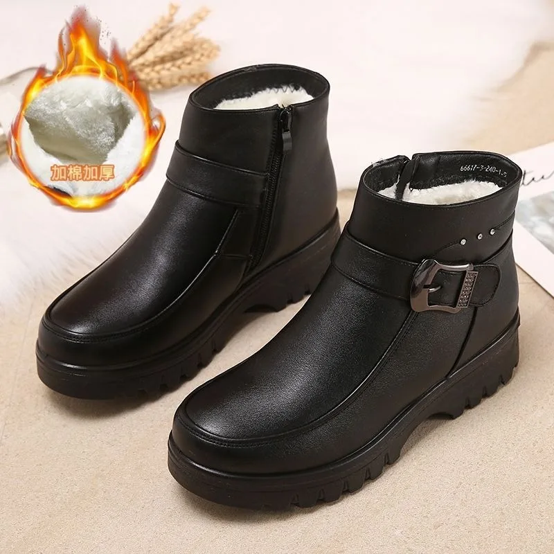 

Waterproof Snow Boots Women 2025 New Winter Plush Warm Non-slip Ankle Boots Thick Sole Wool Belt buckle Mom Boots Botas Mujer