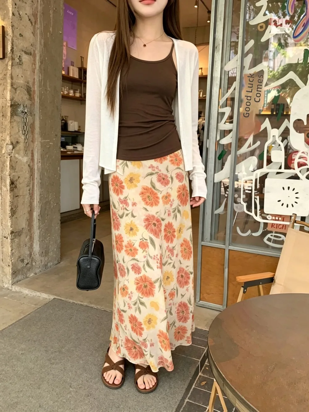 

Elegant High Waist Floral Print Skirt Women's Summer Slimming A-Line Skirt Long Skirt Sweet Style Half Body Skirt