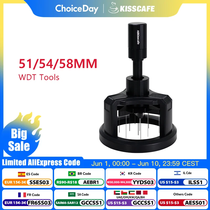 

ALIKISSCAFE WDT Tools 51mm 54mm 58mm Espresso Stirrer Needle Distributor Barista Tools Adjustable Depth Coffee Maker Accessories