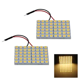 2x Warm White RV Panel cabin Blub Glove Lamp 48 Emitters 5050 SMD LED T10 festoon J008-WN
