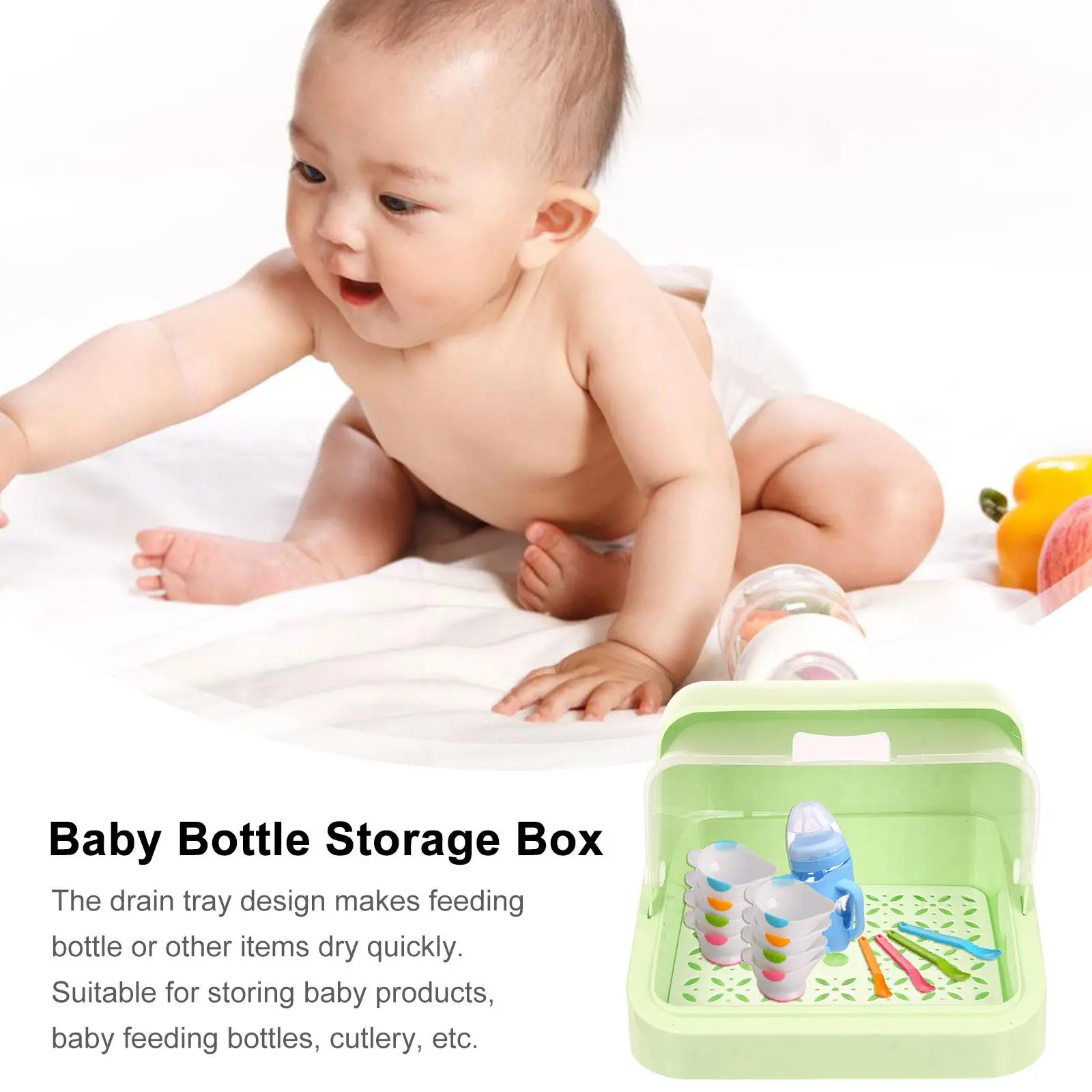 

Baby Bottle Box Large Baby Bottle Storage Case Capacity PP Dust Proof Moisture Feeding Organizer Dry Rack Storage