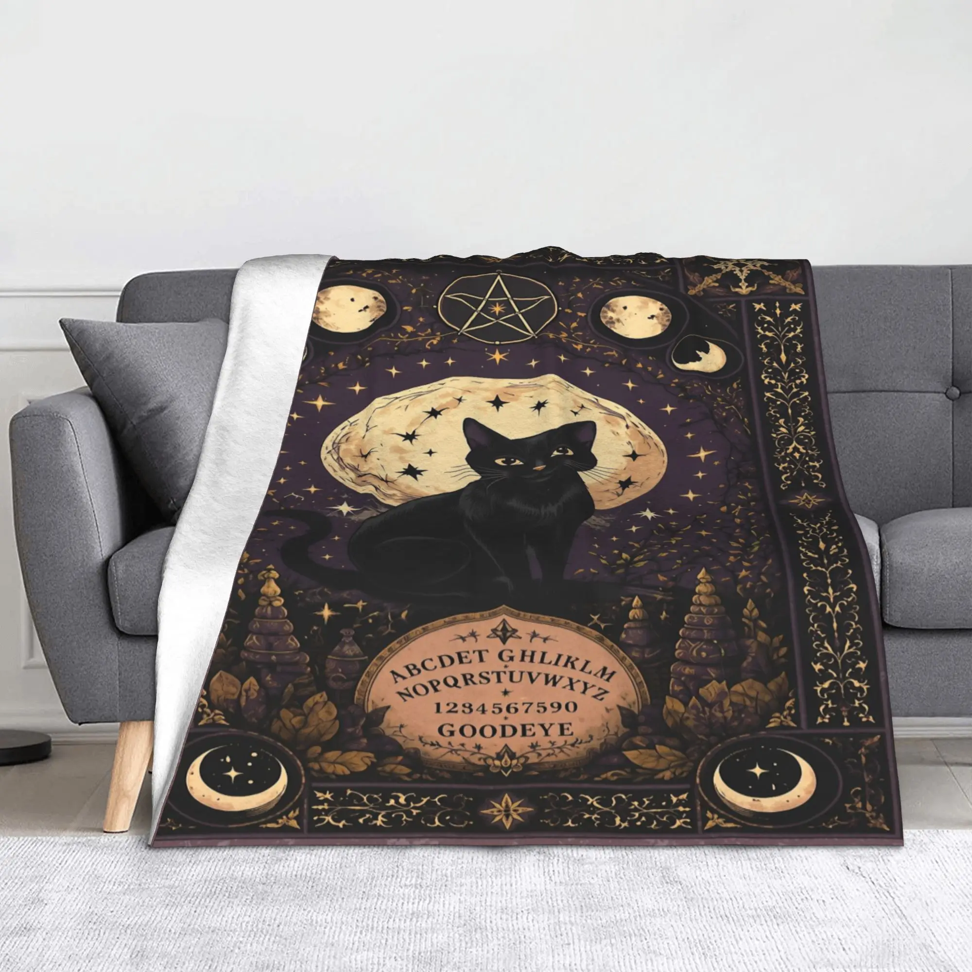 Halloween Black Cats Velvet Throw Blanket Witchy Moon Gothic Blanket for Sofa Travel Soft Bedding Throws