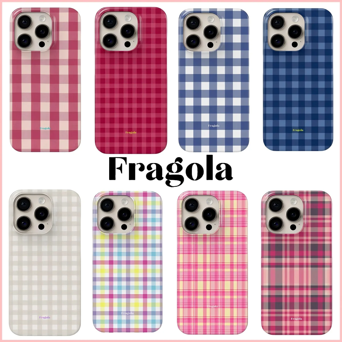Capa de Celular Fragola Colorida com Grade Coreana para iPhone 17 16 15 14 13 12 11 Air Pro Max X XS XR XSMax 7 8 Plus, Película Brilhante Rígida de PC