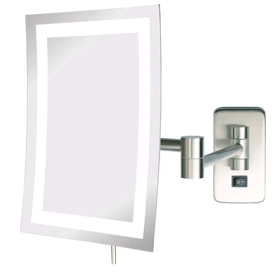 Miroir de maquillage mural rectangulaire, miroir de maquillage à fil Direct avec grossissement 5X et lumières LED, finition nickel, modèle JRT710NL