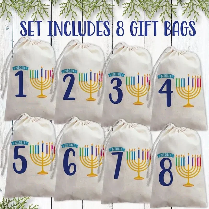 20pcs Menorah 8 Nights of Hanukkah Bag，Happy Hanukkah Jewish Holiday Festival of Lights Mantle Stairway decoration kid boy gir