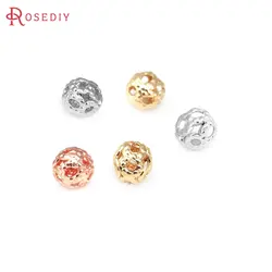 50PCS 4x4MM Hole 1MM 18K Gold Color Brass Round Hollow Spacer Beads Bracelet Beads Jewelry Making Supplies Findings Accessories