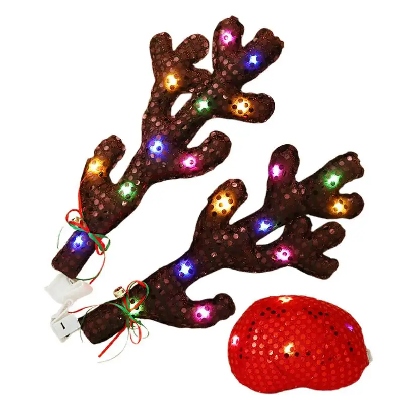 

Christmas Car Reindeer Antlers And Nose Set Lighted Car Reindeer Antler Kit Holiday Elk Antlers And Nose Car Decoration For